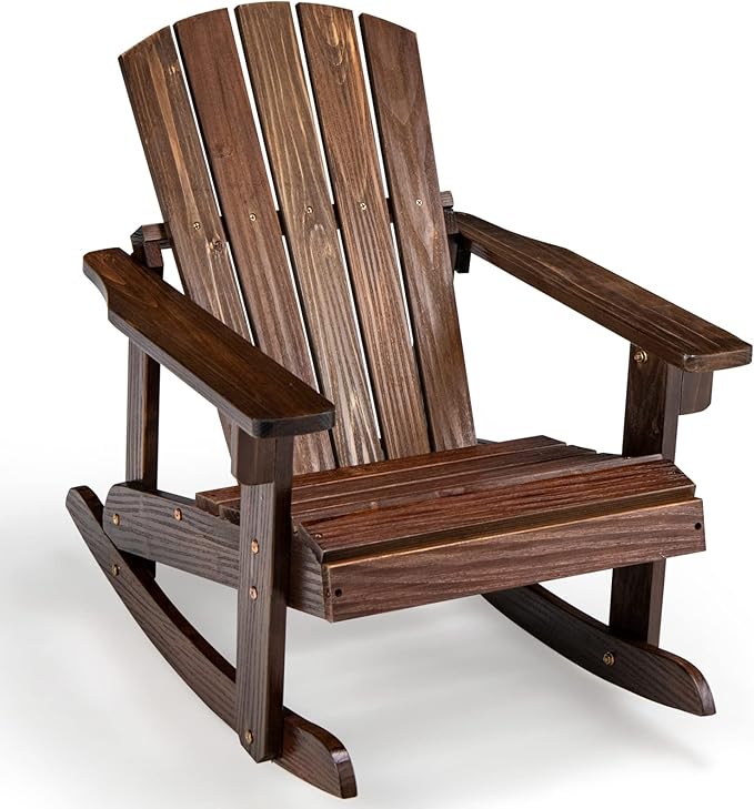 Giantex Wooden Adirondack Rocking Chair - Kids Outdoor Adirondack Rocker with Slatted seat, Smooth Rocking Feet, 300LBS Weight Capacity, Porch Rocking Chair for Balcony, Backyard, Poolside (1, Coffee)