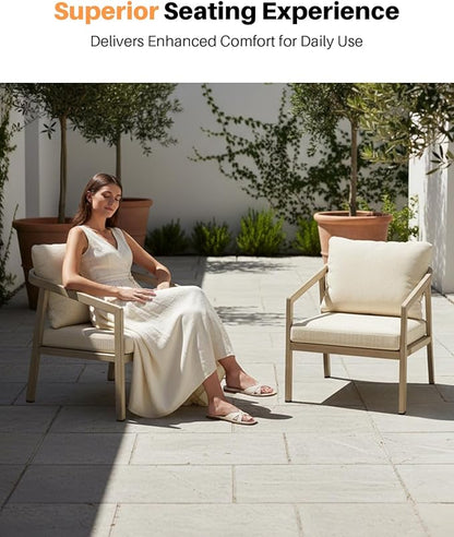 Patio Sofa Chairs Set of 2, Never-Rust Aluminum Outdoor Armchair with Thick Cushions, All Weather 2 Pieces Outdoor Club Chairs, Outdoor Sofa Chairs for Deck, Backyard, Porch, Gray Oak | Never-Rust, Wood-Grain Texture, Wraparound Design, All Weather, Re...