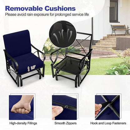 Tangkula Outdoor Patio Glider, Metal Framed Gliding Chair with Cushion, Ergonomic Single-Person Outdoor Patio Chair with Curved Armrest, Smooth Rocking Arms for Porch, Patio (2)