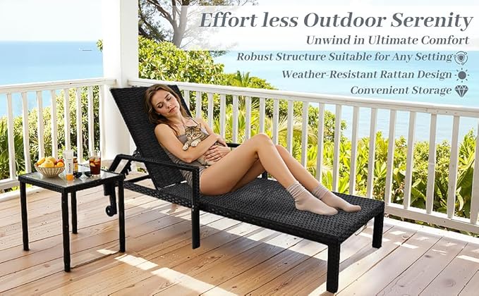 Outdoor Chaise Lounge Chair - Low-Maintenance, All-Weather Rattan Adjustable Recliner for Pool, Patio & Garden (1)