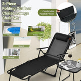 Tangkula 3-Piece Folding Outdoor Chaise Lounge Chair Set, 2 Recliner Chairs & 1 Patio Bistro Table w/Adjustable Backrest - Photo 9