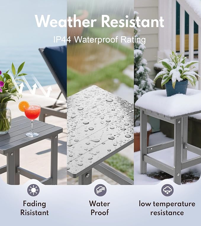 PASAMIC Adirondack Square Outdoor Side Table, HDPE Small Outdoor Table, Patio End Table for Patio, Pool, Backyard, Weather-Resistant (Grey)