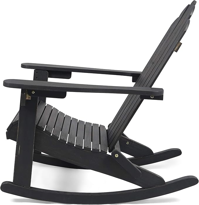 Christopher Knight Home Cara Outdoor Adirondack Acacia Wood Rocking Chair, Dark Gray Finish - Photo 4