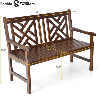 Sophia & William Outdoor Patio Poplar Wood Bench Walnut, PU Painting Wooden Bench with Backrest and Armrests for Porch, Pool, Garden, Lawn, Balcony, Backyard and Indoor, Load Capacity: 600 lbs, 1 Pack
