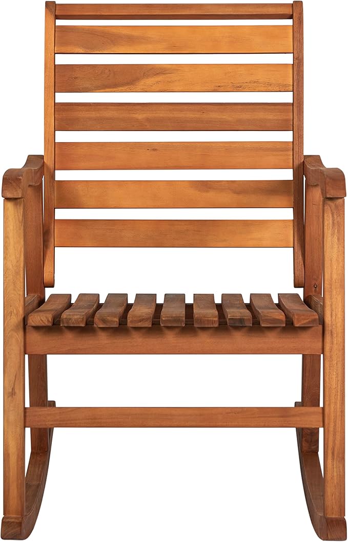 Eyely KCR101A Carrie Modern Slat-Back 300-Lbs Support Acacia Wood Patio Outdoor Rocking Chair for Garden, Lawn, Backyard, Pool, Deck, Beach, Firepit, Teak