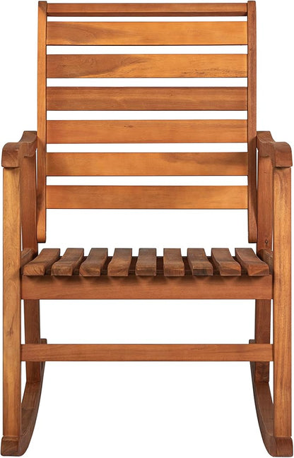 Eyely KCR101A Carrie Modern Slat-Back 300-Lbs Support Acacia Wood Patio Outdoor Rocking Chair for Garden, Lawn, Backyard, Pool, Deck, Beach, Firepit, Teak
