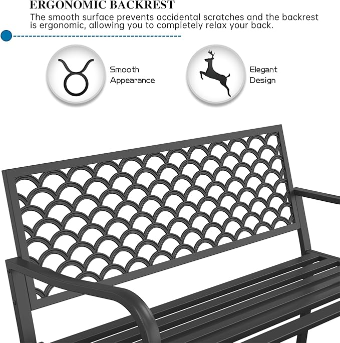 On Shine Outdoor Garden Bench Cast Iron Steel Outdoor Bench Clearance Weatherproof Metal Park Bench for Porch, Yard - Photo 6