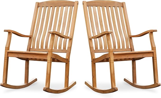 Cambridge Casual Ashford 2-Piece Teak Rocking Chair Set, Outdoor Rocking Chairs for Front Porch, Patio, or Balcony – Solid Wood Rocking Patio Chairs Set of 2 – Teak Furniture for Small Spaces