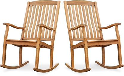 Cambridge Casual Ashford 2-Piece Teak Rocking Chair Set, Outdoor Rocking Chairs for Front Porch, Patio, or Balcony – Solid Wood Rocking Patio Chairs Set of 2 – Teak Furniture for Small Spaces