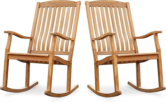 Cambridge Casual Ashford 2-Piece Teak Rocking Chair Set, Outdoor Rocking Chairs for Front Porch, Patio, or Balcony – Solid Wood Rocking Patio Chairs Set of 2 – Teak Furniture for Small Spaces