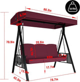 MUPATER Patio Porch Swing Chair with Canopy, 3-Person Outdoor Canopy Swing Glider with Stand - Photo 2