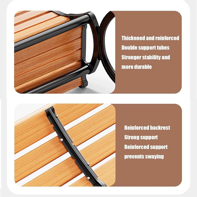 Outdoor Garden Bench, Patio Bench with Cast Iron Metal Frame & Comfort Wood Seat 47" 59" 71" Weather Proof Porch Chair Furniture, Easy to Assemble(Oranges,180cm/70.9")