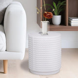 Afterglow Terrafab Material Outdoor Round Side Table, Natural Decorative Garden Stools, Round Woven Texture Accent Table - Photo 2