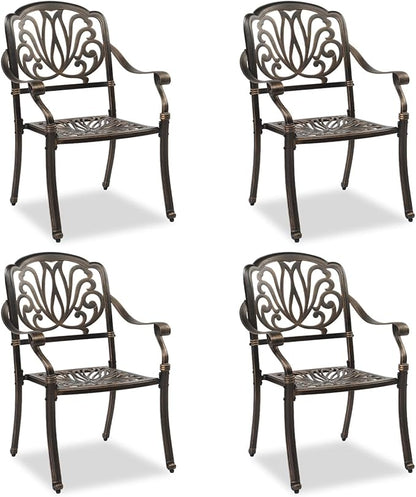 VINGLI Outdoor Dining Chairs Set of 4 Aluminum Patio Chairs, Cast Aluminum Patio Furniture Aluminum Outdoor Chairs for Backyard, Poolside, Balcony Bronze (4, Elizabeth Back Without Cushion)