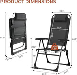 TLSUNNY Folding Patio Chairs Set of 4, Outdoor Lawn Chair w/ 5 Level Adjustable Teslin Back, Removable Headrest - Photo 3