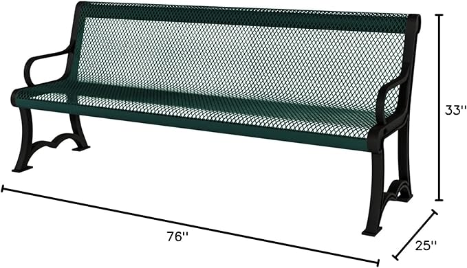 COATEDOUTDOORFURNITURE Heavy-Duty Outdoor Bench Thermoplastic Coated, Expanded Metal, Commercial-Grade Garden Bench, Made in America (Portable with Back, 4 Ft, Textured Green)