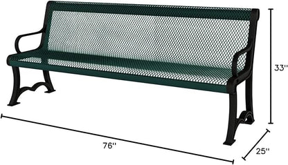 COATEDOUTDOORFURNITURE Heavy-Duty Outdoor Bench Thermoplastic Coated, Expanded Metal, Commercial-Grade Garden Bench, Made in America (Portable with Back, 4 Ft, Textured Green)