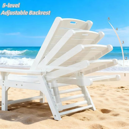 Psilvam Adjustable Chaise Lounge Chair - 350lb Capacity All-Weather Poly Lumber Recliner for Poolside, Patio, Porch - White