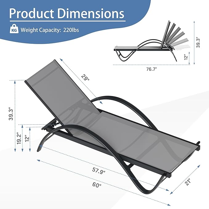 JY QAQA 2PCS Patio Outdoor Lounge Chaise with Wheels - Photo 2