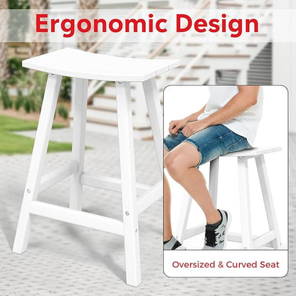 Costaelm All-Weather Bar Stools Set of 3, 24" Height Outdoor Bar Stools, Adirondack Poly Patio Bar Stool for Patio, Deck, Kitchen Counter and Garden,White