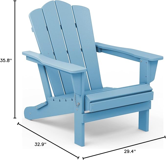 KINGYES Folding Adirondack Chair, HDPE All-Weather Patio Chairs, Wooden Textured Lawn Chair for Poolside, Backyard, Deck - Photo 2