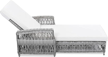 Outdoor Long Reclining Chaise, Wicker Lounge with Armrests, Patio Adjustable Recliner with Soft Removable Cushions, All Weather Rattan Chaise Lounge for Poolside & Garden (Beige)