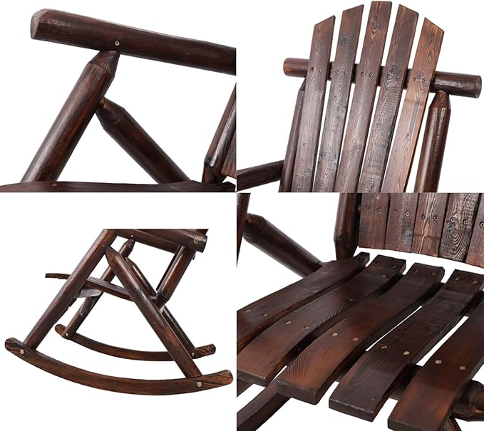 Adirondack Rocking Chair, Solid Fir Wood Patio Rocker with Ergonomic Comfort for Porch, Patio, Garden, Backyard(Brown)