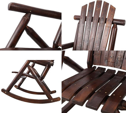 Adirondack Rocking Chair, Solid Fir Wood Patio Rocker with Ergonomic Comfort for Porch, Patio, Garden, Backyard(Brown)