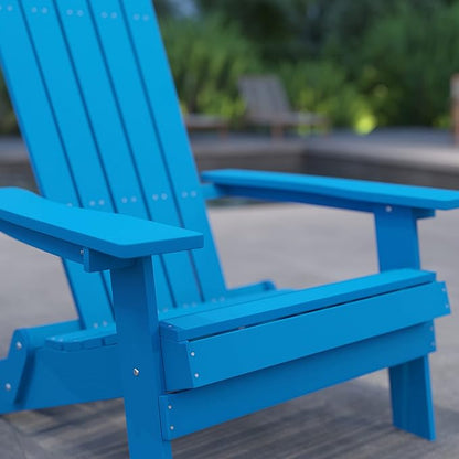 Merrick Lane Riviera Poly Resin Folding Adirondack Lounge Chair - Blue - Indoor/Outdoor - Weather Resistant