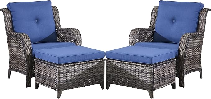 Belord Wicker Furniture 4 Pieces Outdoor Patio Furniture Set Patio Chairs with Ottomans Conversation Set for Porch - Photo 2