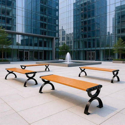 Patio Garden Bench 47" 59" 71" Outdoor Bench Cast Iron Metal Frame & Comfort Wood Seat, Backrest/Backless Porch Benches for Park, Yard, Porch, Lawn, Balcony, Backyard(Oranges,180cm/70.9")