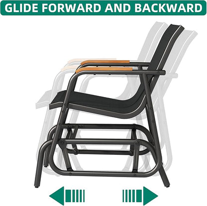 YITAHOME 3 Piece Patio Furniture Set, Outdoor Glider Chair Bistro Set, Coffee Table with Tempered Glass Tabletop, Patio Textilene Chairs Set of 2 for Backyard, Lawn, Garden, Balcony and Porch, Black