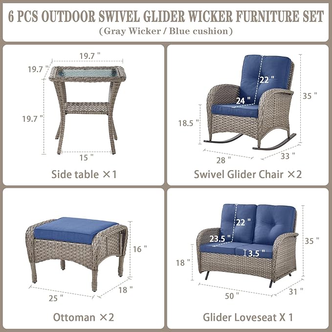 Belord 6 Pieces Wicker Patio Furniture Set with Patio Rocking Chairs - Photo 3