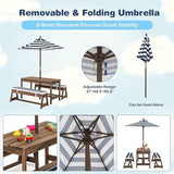 HONEY JOY Kids Picnic Table, Outdoor Wooden Table & Bench Set w/Removable Cushions and Umbrella, Stripe Fabric - Photo 3