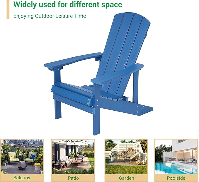 Adirondack Chairs, Plastic Adirondack Chair, All-Weather Resistant Adirondack Chairs, Widely Used in Outdoor, Fire Pit, Deck, Outside, Garden