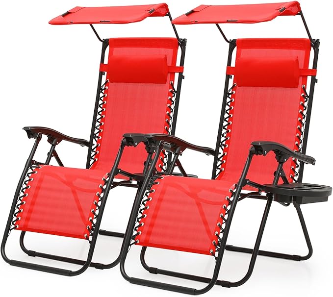 Athena Collection Zero Gravity Outdoor Lounge Chair Set of 2 with Canopy Shade - Photo 1