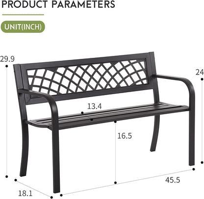 Garden Bench,Metal Outdoor Bench Park Bench with Plastic Mesh Backrest Armrests Sturdy Steel Frame for Patio Yard Porch Entryway Black