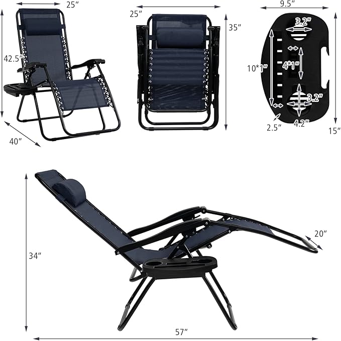 Tangkula Zero Gravity Chair, Folding Patio Lounge Chair Adjustable Outdoor Recliner with Cup Holder - Photo 3