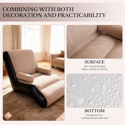 STARBRILLIANT Inflatable Couch Chair with Air Pump, Foldable Blow Up Lounge Chair with Handrails for Bedroom and Living Room, Indoor Outdoor(Brown)