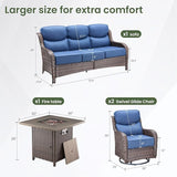Luxury Patio Furniture Set with 6-inch Thick Cushion, Outdoor Furniture with Fire Pit Table, Swivel Chairs, Sofa - Photo 4
