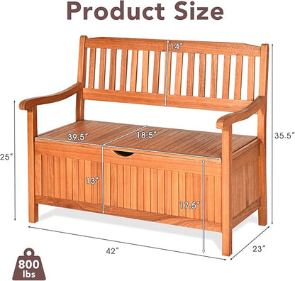 Outdoor Storage Bench, Wooden Bench with Storage, Removable Lining & Portable Handles, Patio Storage Bench Deck Bench for Outdoor, Garden, Balcony & Porch