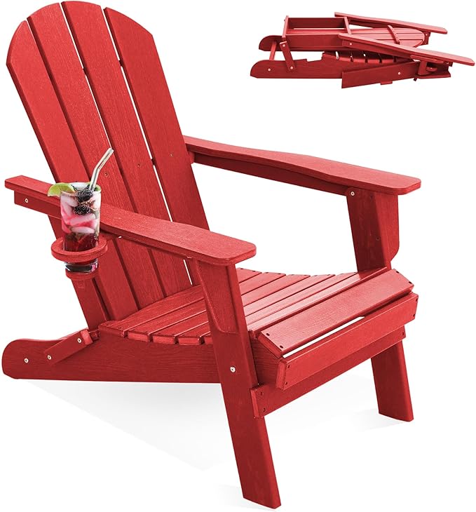 LOUNZY Folding Adirondack Chair, Dark Red