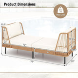 Tangkula Patio Rattan Daybed Set of 2, Boho Outdoor Wicker Lounge Sofa with Seat & Back Cushions - Photo 5