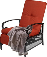 SUNCROWN Outdoor Recliner Chair Patio Adjustable Relaxing Chairs Outdoor Metal Furniture Chair with Thick Cushion, Red - Photo 1