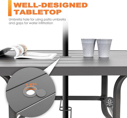 NUU GARDEN 37" Outdoor Patio Table, Square Steel Slat Dining Table for 4 with 1.57" Umbrella Hole, Powder-Coated Iron Frame and Slatted Top for Patio, Garden and Balcony, Gray