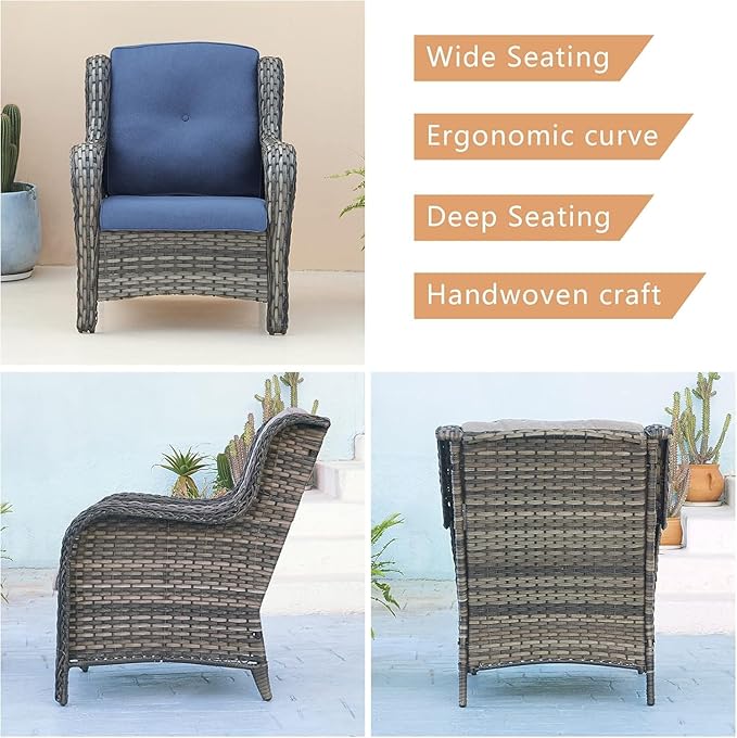HUMMUH 6 Pieces Patio Furniture Set with Fire Pit Table High Back Outdoor Conversation Set Wicker Patio Couch Outdoor Chairs Ottomans for Balcony Garden,Lawn,Deck