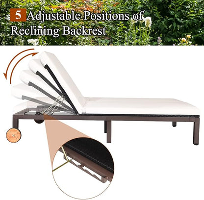 COSTWAY 2-Person Patio Rattan Lounge Chair Chaise Recliner Adjustable Cushion