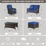 Belord 6 Piece Wicker Patio Furniture Set, Outdoor Swivel Rocker Chairs Set of 2 with Ottomans and Loveseat - Photo 2