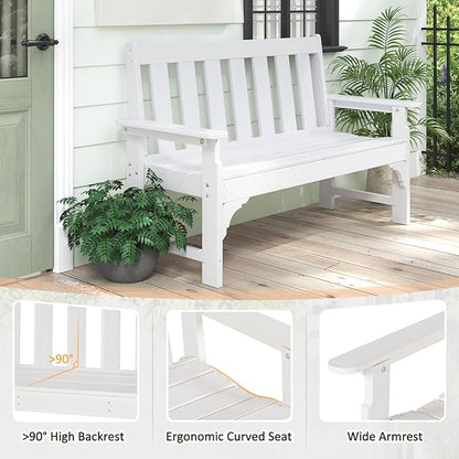 nalone Outdoor Bench, HDPE All Weather Patio Bench Load up to 800 Lbs, 2-Person Garden Bench Rot-Proof Fade Proof for Patio, Porch, and Park (White)