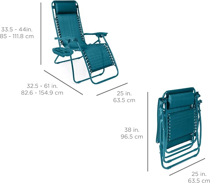 Best Choice Products Set of 2 Adjustable Steel Mesh Zero Gravity Lounge Chair Recliners w/Pillows and Cup Holder Trays - Photo 2